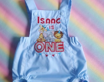 Animal Party 1st Birthday Cake Smash Romper - Handmade First Birthday Outfit. Zoo/Safari/Circus Animal Themed Great for Photoshoots