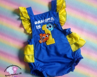 Finding Nemo & Dory Themed Handmade 1st and 2nd Birthday Cake Smash Romper, Embroidered Themed Romper, Great for Photoshoots And Parties