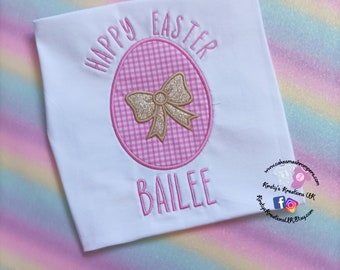 Pink Gingham Easter T-Shirt Embroidered Shirt Age 1/2/3/4/5/6/7/8/9/10/11/12 Easter Gift Personalised Birthday Shirt Prop FREE DELIVERY