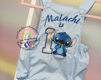 Stitch Alien Cake Smash Romper - Handmade 1st Birthday Romper Outfit - ideal for photoshoots inspired by Lilo & Stitch Glitter Character