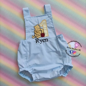 Classic Winnie the Pooh 1st Birthday Cake Smash Outfit Character Romper with embroidery & personalised, great for birthday photoshoot