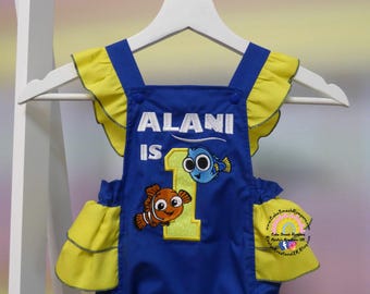 Finding Nemo Birthday Romper: Embroidered Cake Smash Outfit