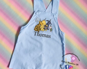 Classic Winnie the Pooh Bear Birthday Shortall JonJon Romper Handmade Blue Short Dungaree Style Embroidered Outfit Ideal For 1st Birthdays