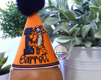 Tigger Party Hat Winnie the Pooh Personalised Birthday Party Hat - Orange and Black Birthday Milestone Marker Birthday Bounce Photo Prop