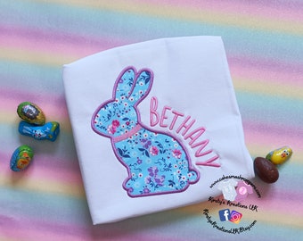 Floral Easter Bunny T-Shirt Embroidered Shirt Age 1/2/3/4/5/6/7/8/9/10/11/12 Easter Gift Personalised Birthday Shirt Prop FREE DELIVERY