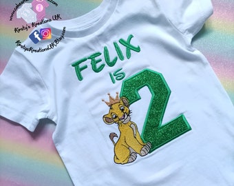 Simba Lion King Wild One Safari Birthday T-Shirt Embroidered Shirt with Birthday Number 1st/2nd/3rd/4th Birthday Personalised Birthday Shirt
