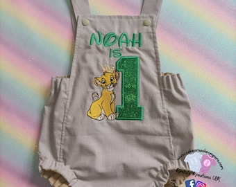 Safari Simba Cake Smash Romper - Embroidered Lion King Inspired Baby Boy First Birthday Outfit Photoshoot Sunsuit Baby 1st Birthday UK 12m