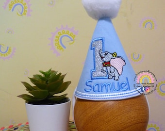 Baby Boy Dumbo 1st Birthday Party Hat - Blue & Silver 1st Birthday Outfit Hat Marker Birthday Hat Photo Prop - Matching Romper available too