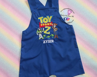 Toy Story Woody & Buzz Themed Shortalls. Fantastic Handmade Short Leg Dungaree-style Romper Outfit Great for Cake Smash and everyday wear