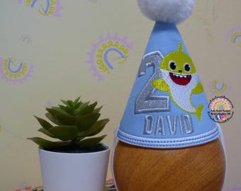 Baby Shark 1st Birthday Party Hat - Cake Smash Birthday Hat (Matching Cake Smash Romper also available separately for a complete outfit)