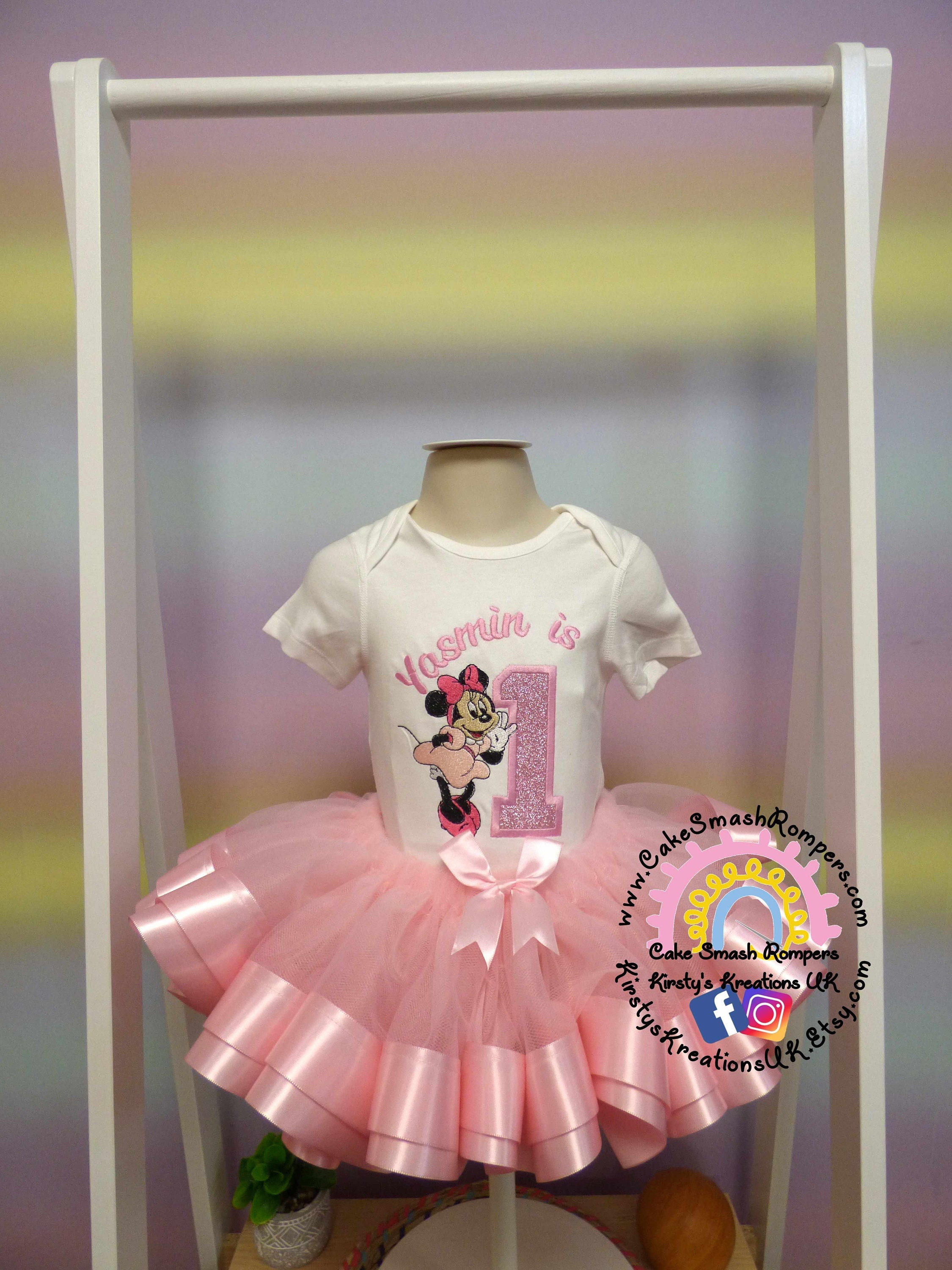Baby Girl Birthday Tutu Minnie Mouse Clubhouse Birthday Outfit. Baby Pink Tutu 1st Birthday. Girls 2nd Birthday Outfit. Ribbon Tutu Glitter