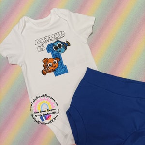 Nemo & Dory Themed Babies First Birthday Outfit Handmade Soft Cotton Jersey Baby Birthday Cake Smash Set Personalised Ohfishally One Outfit