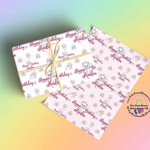 Personalized Marie Aristocats Birthday Gift Wrap - Custom Name & Age