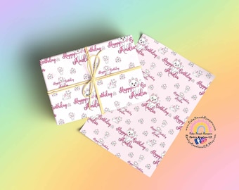 Luxury Gift Wrap - Disney Marie Aristocats Inspired Customised Personalised Gift Paper Custom Print Bespoke Gift Ideas Girls Birthday Paper
