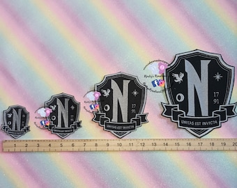 Embroidered School Never More Wednesday Fan Art Iron on Sew On Badge for Clothes, Bags, Sweatshirts - Cosplay Addams Family Inspired