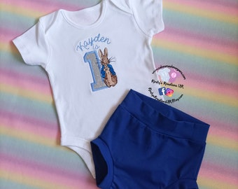 Peter Rabbit inspired Personalised Baby Birthday Cake Smash Outfit