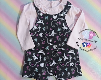 Handmade Cotton Nightmare Before Christmas Shortie Baby Romper - Ideal Gift for a New Baby, Baby Shower Baby Girl Boy Neutral Gifting Idea