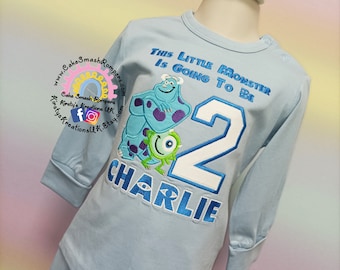 Monsters Inc When I Wake Up I Will Be 100% Organic Cotton Jersey PJ set. 1st 2nd 3rd Birthday Pyjama Set withGlow in Dark Blue Pink Boy Girl