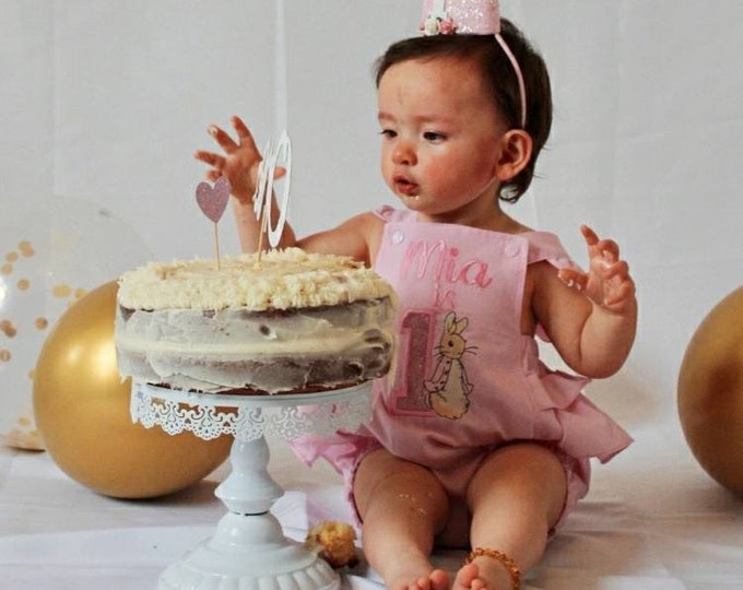 Featured listing image: Flopsy Rabbit 1st Birthday Romper: Handmade Frilled Outfit