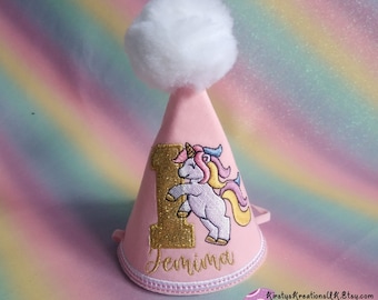 Unicorn Birthday Party Hat - Glitter Princess Sparkle Unicorn Birthday Hat - 1st/2nd/3rd birthday girl