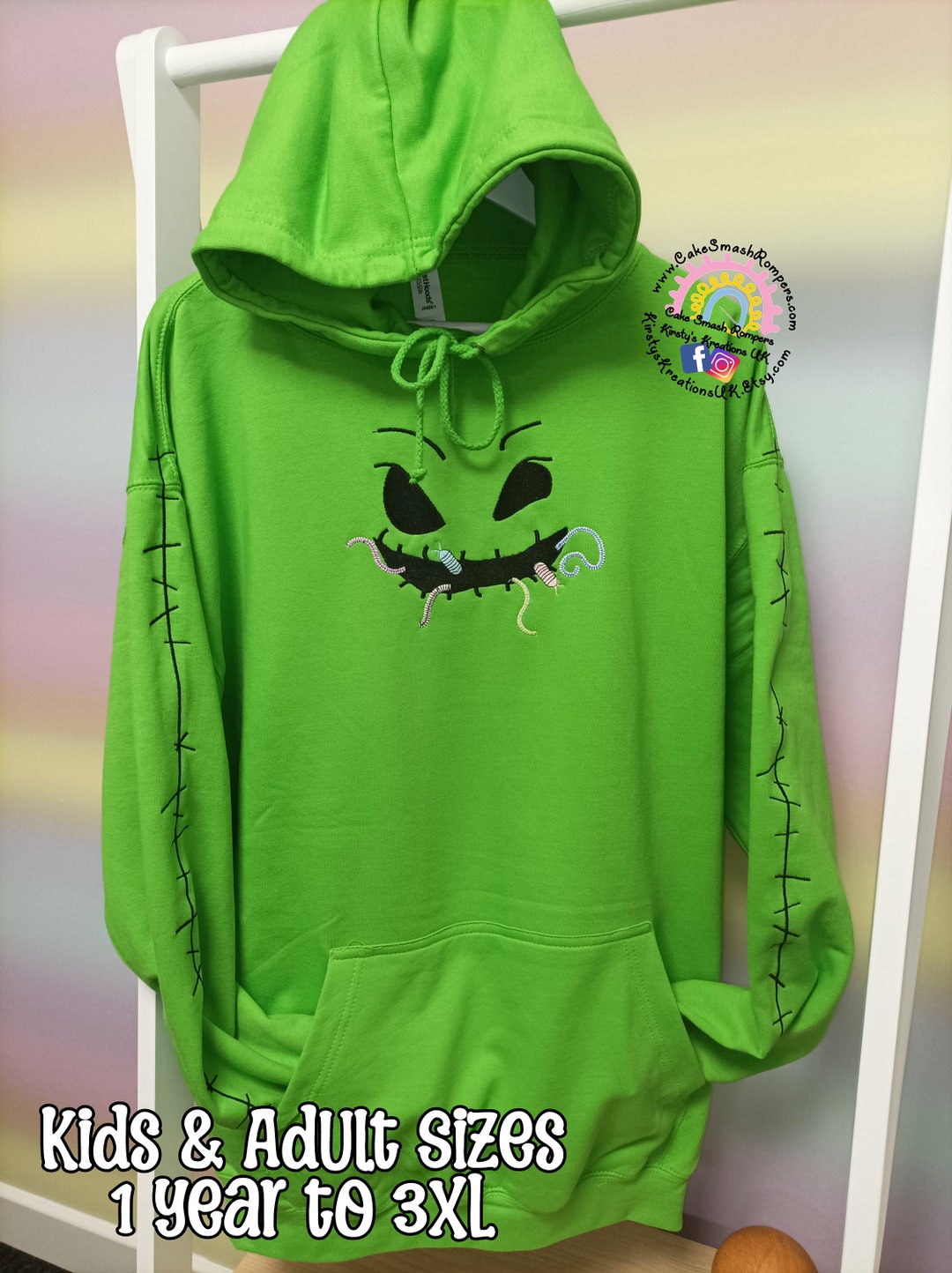 Glow in the Dark Thread Oogie Boogie Embroidered Hoodie: Nightmare