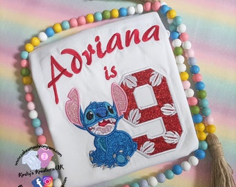 Stitch Blue Alien Birthday T-Shirt - Cake Smash T-Shirt, personalised photoshoot birthday cotton tee 1st 2nd 3rd 4th 5th 6th 7th 8th 9th