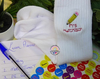 Personalised Teacher Appreciation Last Day of Term Gift Pencil Sock Professor Student Learning Classroom Assistant Present Adult Embroidered