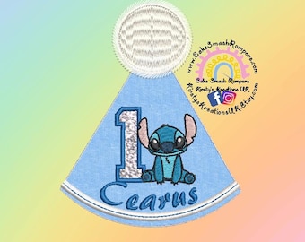 Stitch Party Hat Lilo and Sitch Themed Party Hat Birthday Hat Personalised Gift Bday Childrens Photo Cake Smash Disney Character Embroidered