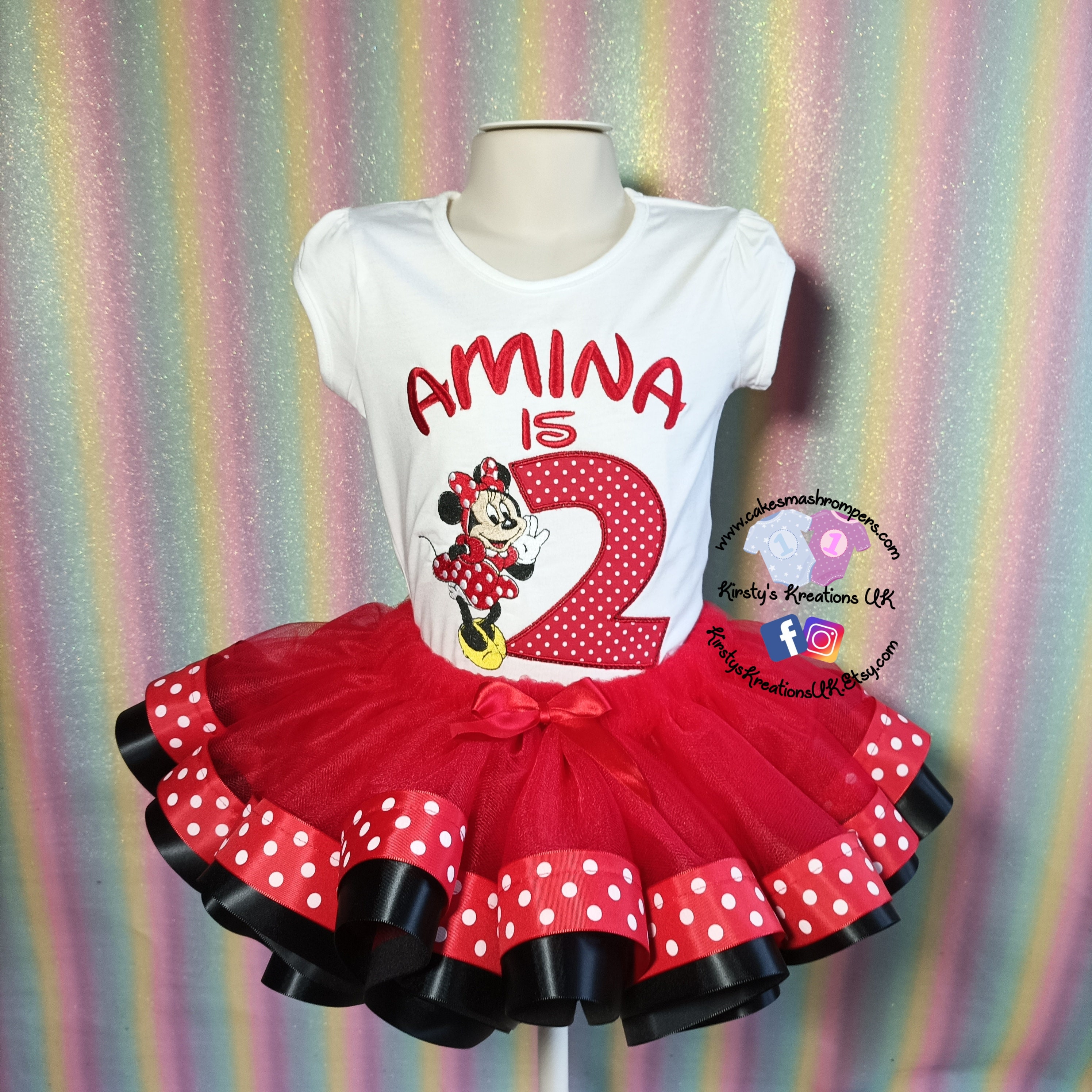 Jupe Tutu Minnie Rose pour Petite Fille, Sous-Jupe en Tulle Fait à la Main  avec Nministériels d à Cheveux à Points Blancs, Costume de ixd'Anniversaire