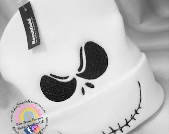 Jack Skellington Nightmare Before Christmas Oogie Boogie Man Sally Skellington Themed Beanie - Embroidered Beanie Hat Warm Winter Wool Hat