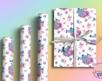 Luxury Gift Wrap - Disney Angel & Stitch Themed Wrapping Paper for Any Age Birthday Girly Experiment 626 Gift Wrapping Paper Personalised