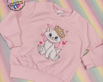 Embroidered Marie Aristocat Inspired Spirit Sweatshirt  - Great Birthday Sweatshirt for Kids Youth Child Junior 1 2 3 4 5 6 7 8 9 10 11 12