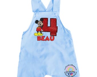 Custom Shortalls Mickey Mouse  Blue Handmade Cake Smash Shortall 1st 2nd 3rd 4th 5th Birthday Outfit Photo Prop Unisex Birthday Outfit.