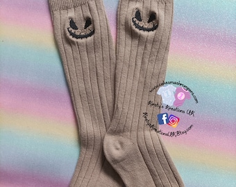Personalised Nightmare Before Christmas Inspired Jack Skelllington Baby/Infant/Toddler/Childrens Sock Black Cotton Mix Knee High Sock