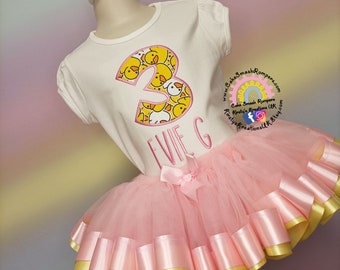 Girls Duck Birthday Tutu Outfit Baby Pink & Yellow Tutu 1st 2nd 3rd 4th Birthday Outfit Ribbon Tutu Glitter Cute Animal Festival Outfit Baby