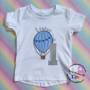 Up up and Away T-Shirt Embroidered Shirt with Birthday Number 1st/2nd/3rd/4th Birthday Personalised Birthday Shirt Cake Smash UK prop
