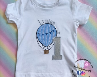 Up up and Away T-Shirt Embroidered Shirt with Birthday Number 1st/2nd/3rd/4th Birthday Personalised Birthday Shirt Cake Smash UK prop