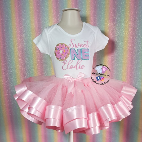 Sweet One Baby Girl Birthday Tutu Set - Two Sweet Ribbon Tutu Birthday Set Tee and Tutu Set Embroidered Tutu Handmade Party Outfit First 1st