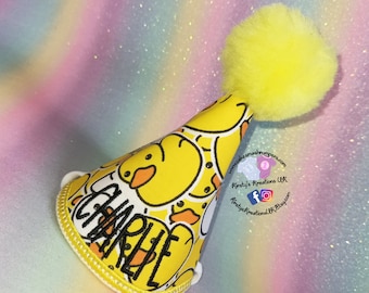 Rubber Duck Bath Duck Personalised Party Hat - Fabric Hat Soft Photo Prop Party Hat in Gift Presentation Box Rubber Duckie Birthday Theme