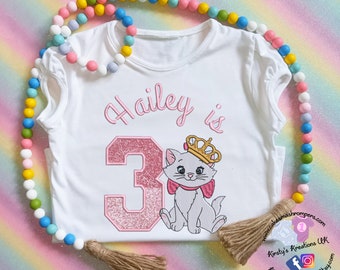 Marie Aristocat Personalised T-Shirt Initial Embroidered White Crew Neck Tee ideal for Birthdays & Everyday Wear Instagram Outfit 12M-10Y