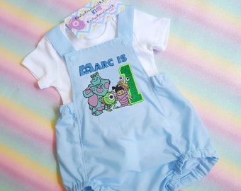 Monsters Inc Cake Smash Romper Gorgeous 1st Birthday Outfit Handmade Personalised Embroidered Baby Birthday Outfit Mike Sully Boo 90s theme