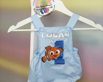 Finding Nemo Themed Handmade 1st Birthday Cake Smash Romper, Embroidered Disney inspired Romper, Great for Photoshoots And Parties
