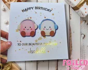 Gold Foil Birthday Card 6×6 – Personalised Cute Marshmallow Design – Kids & Daughter Card