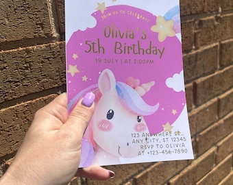 Personalised Foiled Unicorn birthday invites a5 size