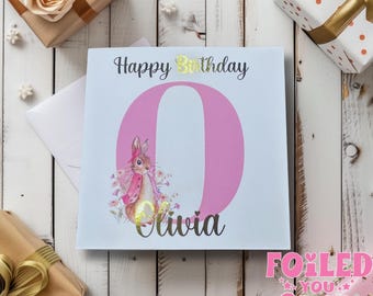 Rabbit Birthday Card |Any Letter  | luxury gold foil personalisation