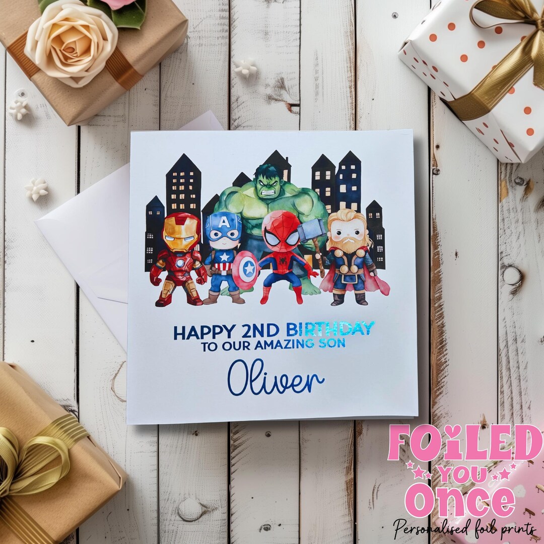 Personalized Superhero Birthday Card | Blue Foil Kids Card - Etsy UK