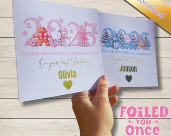 First Christmas Card For Baby Boy Or Girl, Baby's 1st Christmas 2025, Unisex Card for Son, Daughter Nephew, Niece, Any Relation, gold foil