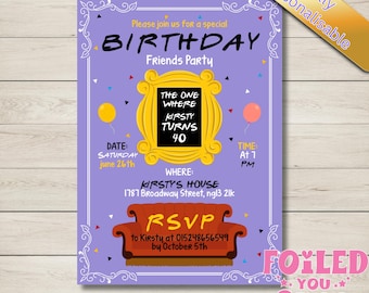 Personalised Friends Theme Birthday Invitation 5x7, Custom Party Invite with Envelopes