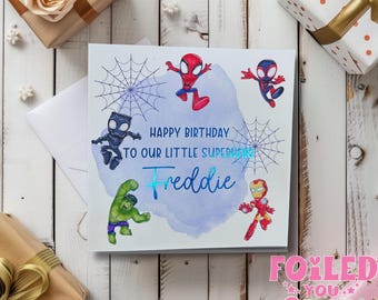 Personalised Superhero Birthday Card | Blue Foil Kids Birthday