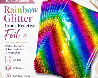 Rainbow Glitter Toner Reactive Foil Sheets | A4 Size, 10 Pack for Crafts